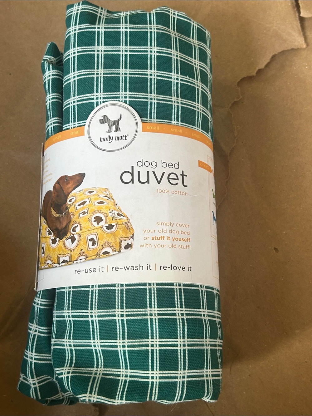 New Molly Mutt Green Plaid Dog Bed Duvet Cover - small (22x27x5)